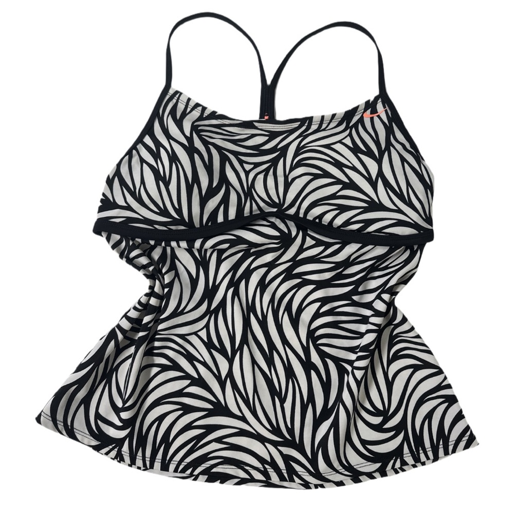 Y2K NIKE women's b&w graphic tankini top with bra insert, XL.